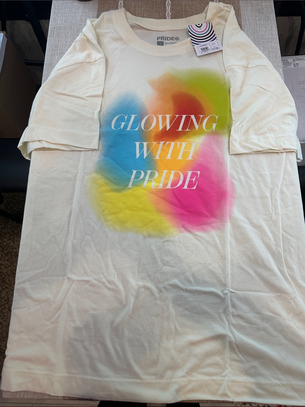 "Glowing With Pride" Cream Tee - Multicolor Print